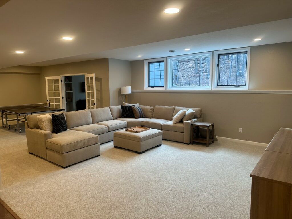 Hartland Complete Basement Remodel: Custom Home Gym, Office & Entertainment Center