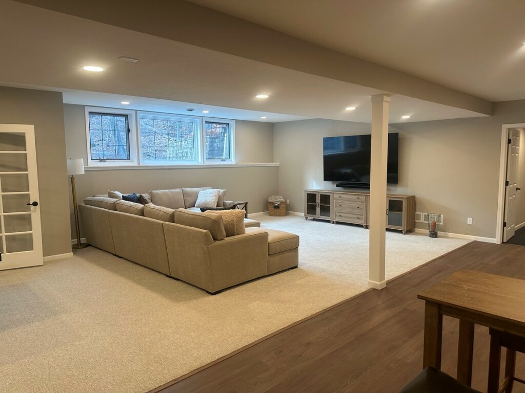 Hartland Complete Basement Remodel: Custom Home Gym, Office & Entertainment Center