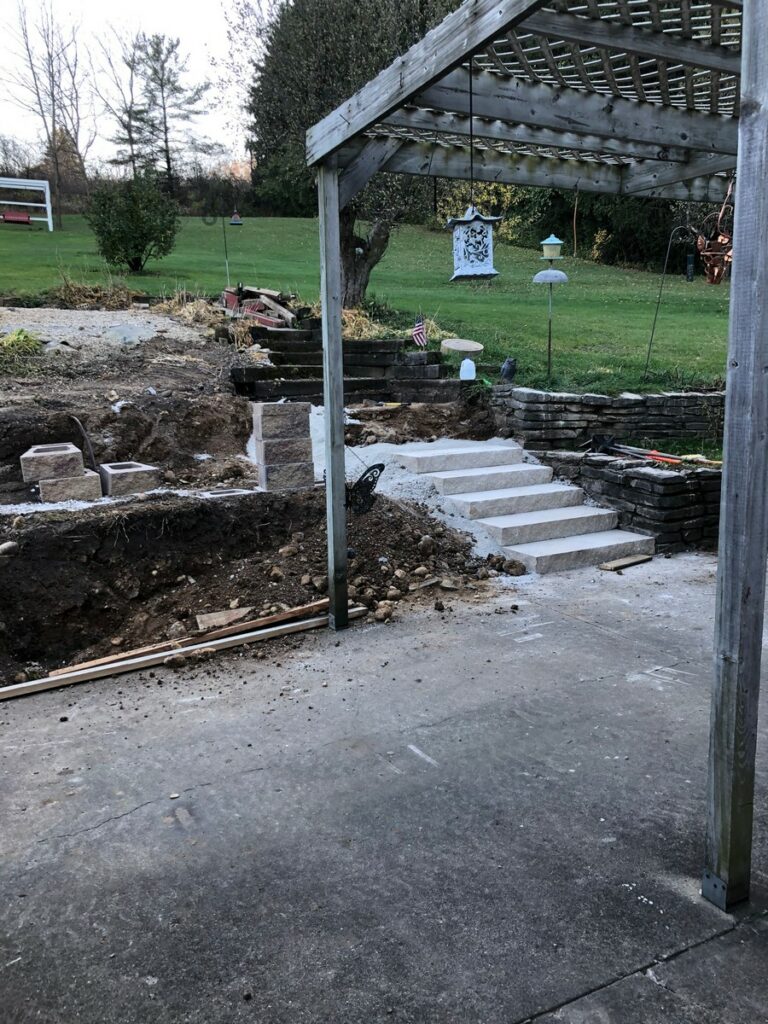 Pewaukee Two-Tier Retaining Wall & Stone Step Installation for Pool Deck